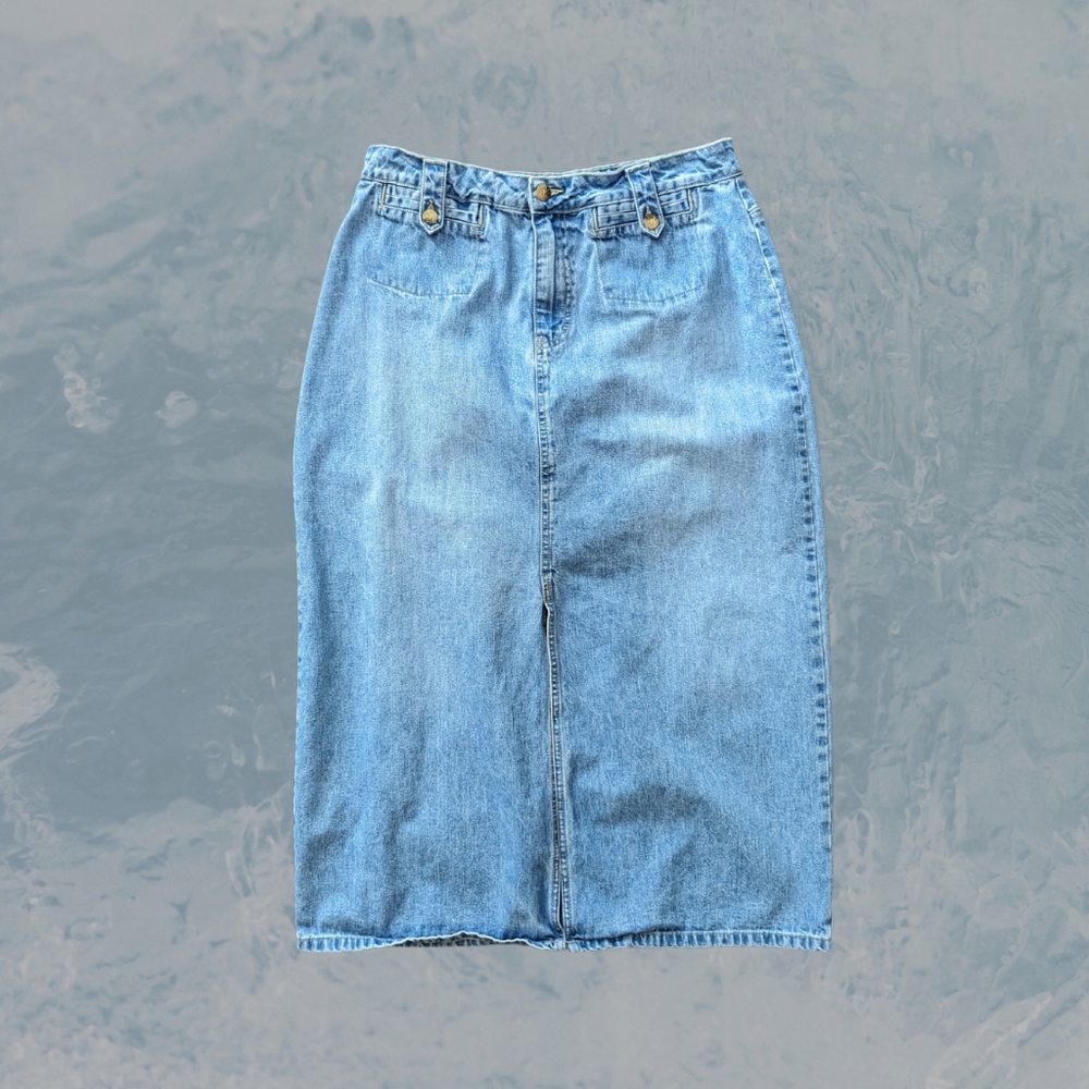 Vintage Bill Blass Cotton Denim Straight Skirt